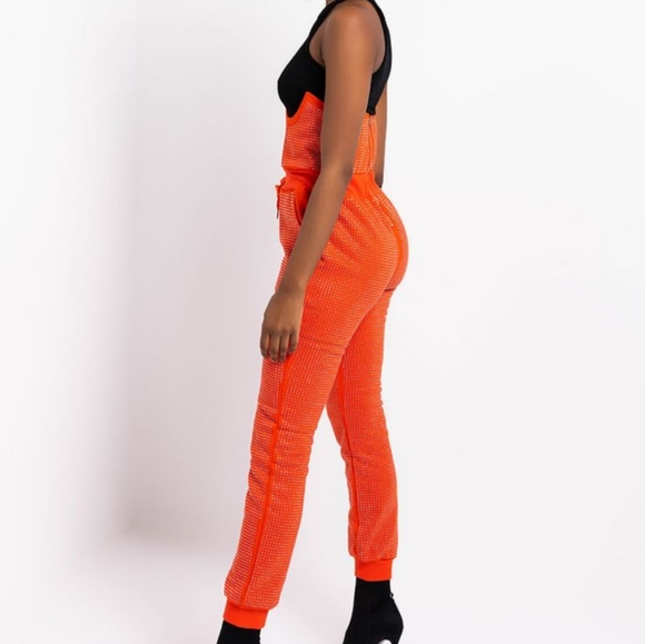 Akira "As If" Corset Rhinestone Jogger in Orange, Bottom Only - Picture 3 of 10